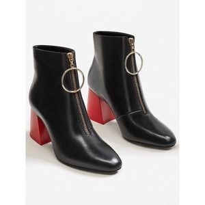 Mango leather ankle black boots with red heels